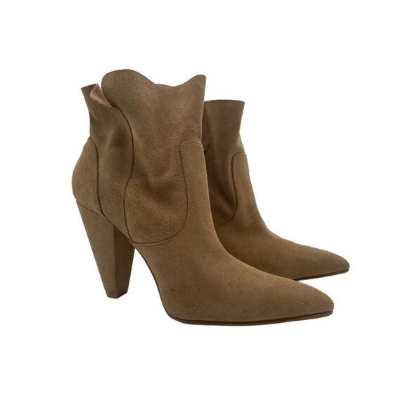 Zara Western Boots Suede Tan Ankle Point Toe Womens Sz US 8.5 Old Money Minimal - Picture 2 of 15